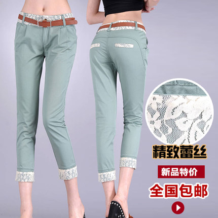 香爱莎 蕾丝拼接九分裤 大码休闲铅笔裤 3色可选