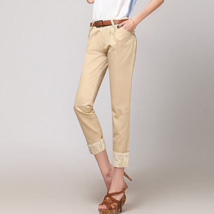 香爱莎 蕾丝拼接九分裤 大码休闲铅笔裤 3色可选