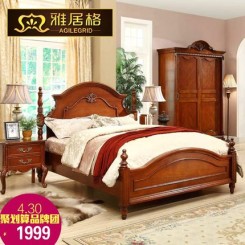 雅居格 美式实木床雕花双人床 经典罗马柱子床 多款可选
