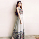 2015复古民族风V领长裙 波西米亚拖地连衣裙