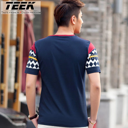 TEEK 2015春夏新潮拼接男装 工艺韩版短袖t恤