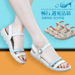 News 2015夏季新款真皮平跟凉鞋 平底孕妇防滑休闲女鞋