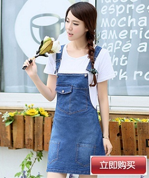 学院风牛仔背带连衣裙