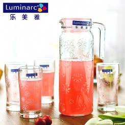 弓箭Luminarc乐美雅 朵趣花蔓水具套装 冷水壶 玻璃杯 水杯5件套