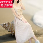 Czstyle橙子服饰 雪纺连衣裙2015夏装新款韩版大码女装修身百褶裙显瘦长裙仙女裙