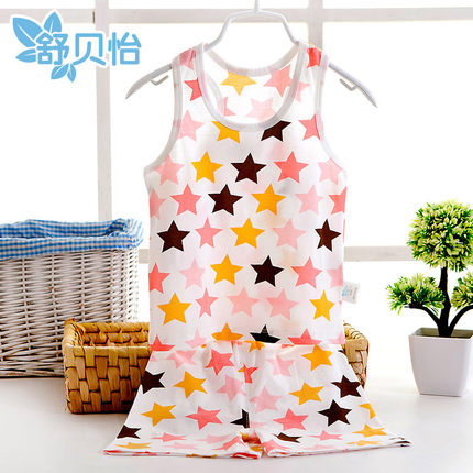 舒贝怡 纯棉婴幼儿男女背心短裤薄款夏装套装 3色可选