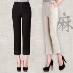 友家坊 中老年女装九分裤 夏季高腰宽松直筒棉麻薄款妈妈女裤子