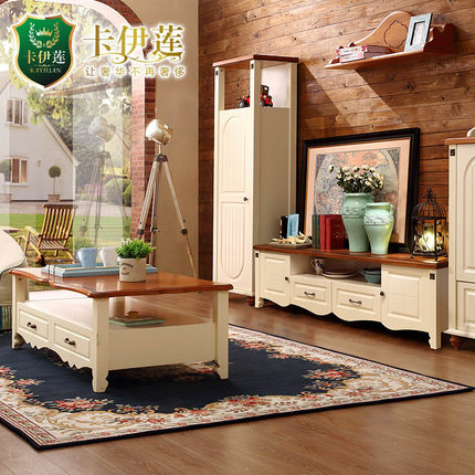 卡伊莲 美式乡村客厅成套家具 地中海实木茶几+电视柜套装LSN003 2款可选