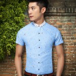 南极甲 夏季新款男士短袖碎花衬衫 修身韩版花衬衣 休闲印花半袖衬衫 24款可选