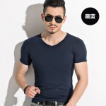 PROBOSCIS普罗波仕 2015夏季男士纯色短袖V领t恤 修身打底衫 10色可选