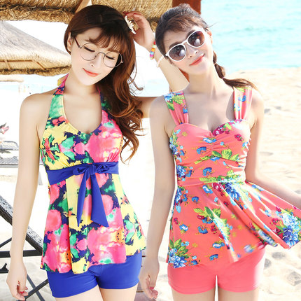 希派 2015新款韩国裙式分体平角泳衣 女式保守遮肚显瘦泳装 温泉游泳衣