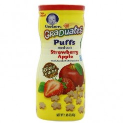 美国Gerber嘉宝 全麦水果星星泡芙 宝宝营养辅食/零食 42g*3罐