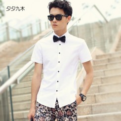 夕夕九木 2015夏季新款纯色修身短袖衬衫 男士韩版时尚衬衣男装 7色可选