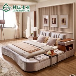 林氏木业 布床1.5婚床储物榻榻米布艺床1.8米双人床绒布软床R105