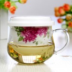 帝信 日式陶瓷过滤透明内胆泡茶杯 带盖耐热玻璃小花茶杯 4款可选