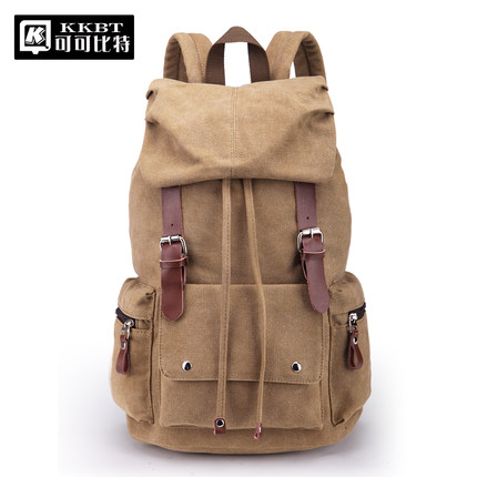 可可比特 旅行背包双肩包男女大容量书包中学生休闲电脑包防水复古帆布包