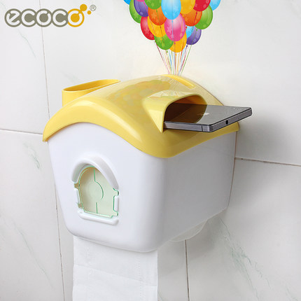 ecoco意可可 创意卫生间纸巾盒 塑料吸盘厕所纸巾盒 卫生卷纸厕纸盒 4色可选
