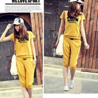 薇点 女士大码短袖T恤+短裤休闲运动套装 7色可选