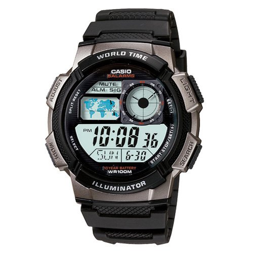 Casio卡西欧 ATANDARD DIGITAL系列世纪地图休闲树脂电子男表 AE-1000W-1BVDF