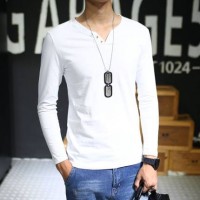 VINHOPESS威宏丝 新款纯棉男士长袖T恤 V领修身韩版男装 秋季纯色打底衫 7色可选