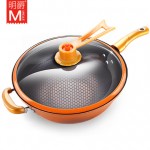 明爵 MJ-JT999 电磁炉通用平底锅真空不粘锅炒锅无油烟铁锅 厨房锅具32cm