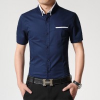 华丝德利 夏季男士短袖韩版修身纯色半袖衬衣时尚潮男衬衫