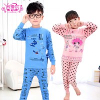 米琦尔 纯棉儿童内衣套装男童女童中大童长袖睡衣全棉宝宝秋衣秋裤 12款可选