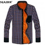 暖爱 冬季男士长袖格子保暖衬衫 加绒加厚韩版休闲衬衣青中年男装 18色可选