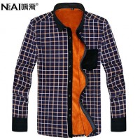 暖爱 冬季男士长袖格子保暖衬衫 加绒加厚韩版休闲衬衣青中年男装 18色可选