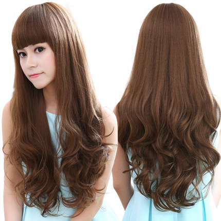 欧美轩 2015新款女士假发长卷发梨花头齐刘海修脸哑光高温丝整顶逼真假发