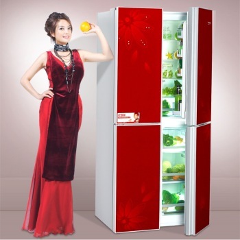 Homa奥马 BCD-388DV四门冰箱 双门对开门十字红色家用节能电冰箱 388L