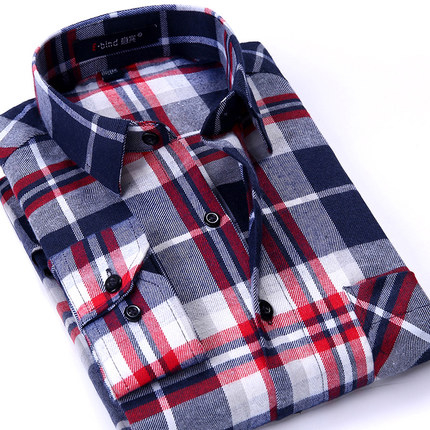 意宾 男士磨毛格子休闲长袖衬衫 22款可选