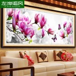 左岸临风 5D钻石画新款魔方钻十字绣蝶戏玉兰花客厅卧室满钻点钻钻石绣