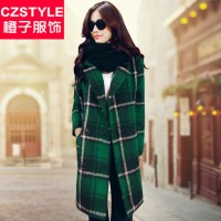 CzstyleByChez橙子服饰 格子毛呢外套女装2015新款秋装修身韩版中长款呢子大衣