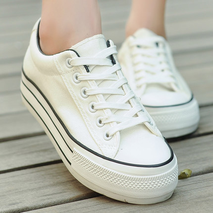 QUICKYSTEP快亿步 2015韩版低帮白色帆布鞋女鞋平底板鞋子厚底松糕学生布鞋小白鞋
