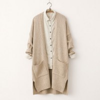 城里花 秋装2015新款复古开衫针织衫 女装韩版中长款开叉H毛衣外套