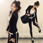 仙娇倩 2015韩国新款修身紧身女运动衣服休闲套装卫衣开衫两件套