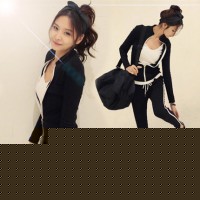 仙娇倩 2015韩国新款修身紧身女运动衣服休闲套装卫衣开衫两件套