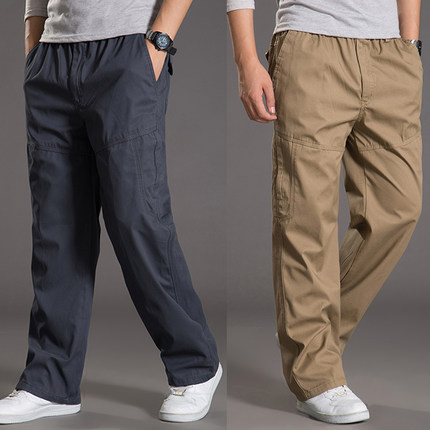 绿壳头 秋冬宽松休闲裤男士加肥加大工装裤大码男装纯棉长裤子松紧腰胖裤