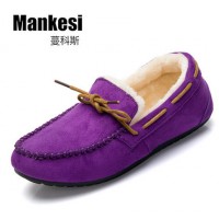 蔓科斯 冬季女鞋 加绒豆豆鞋 平跟软底棉鞋 妈妈鞋 休闲鞋 保暖毛毛鞋 6色可选