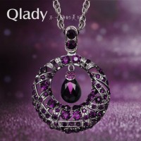 Qlady秋时尚 韩国长款项链配饰 水晶民族风装饰项链 百搭复古毛衣链 3色可选