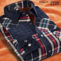 ROLF-BENZ罗浮宾仕 秋冬季男士保暖长袖磨毛格子衬衫 修身型加绒加厚衬衣 多款可选