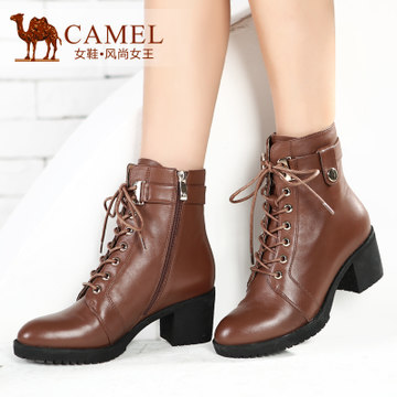 Camel骆驼女靴 秋冬粗跟短靴马丁靴高跟靴真皮皮鞋女鞋靴子