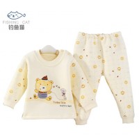 钓鱼猫 冬季婴幼儿宝宝男女童保暖内衣套装 秋衣秋裤套装 3色可选