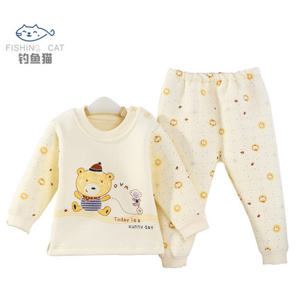 钓鱼猫 冬季婴幼儿宝宝男女童保暖内衣套装 秋衣秋裤套装 3色可选