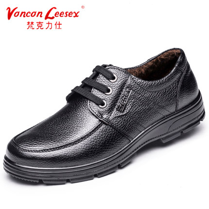 Voncon Leesex 梵克力仕 男士棉鞋冬季加绒真皮保暖商务休闲棉皮鞋男鞋中老年爸爸鞋子系带