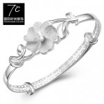 SEVEN DEGREE/7°C 七度银饰 990纯银磨砂花朵银饰足银手镯女经典民族风银镯子