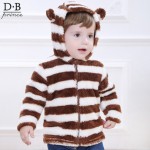 丁巴王子 秋冬宝宝棉衣外套 1~2~3~4岁男女儿童条纹毛绒夹棉加厚带帽外衣