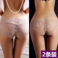 霏慕 女士性感内裤2条装 低腰无痕提臀透明蕾丝镂空诱惑情趣三角内裤 多款可选