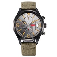 Levi's李维斯 手表 三眼计时系列IP电镀黑钢石英男表灰盘军绿帆布带LTKA2602